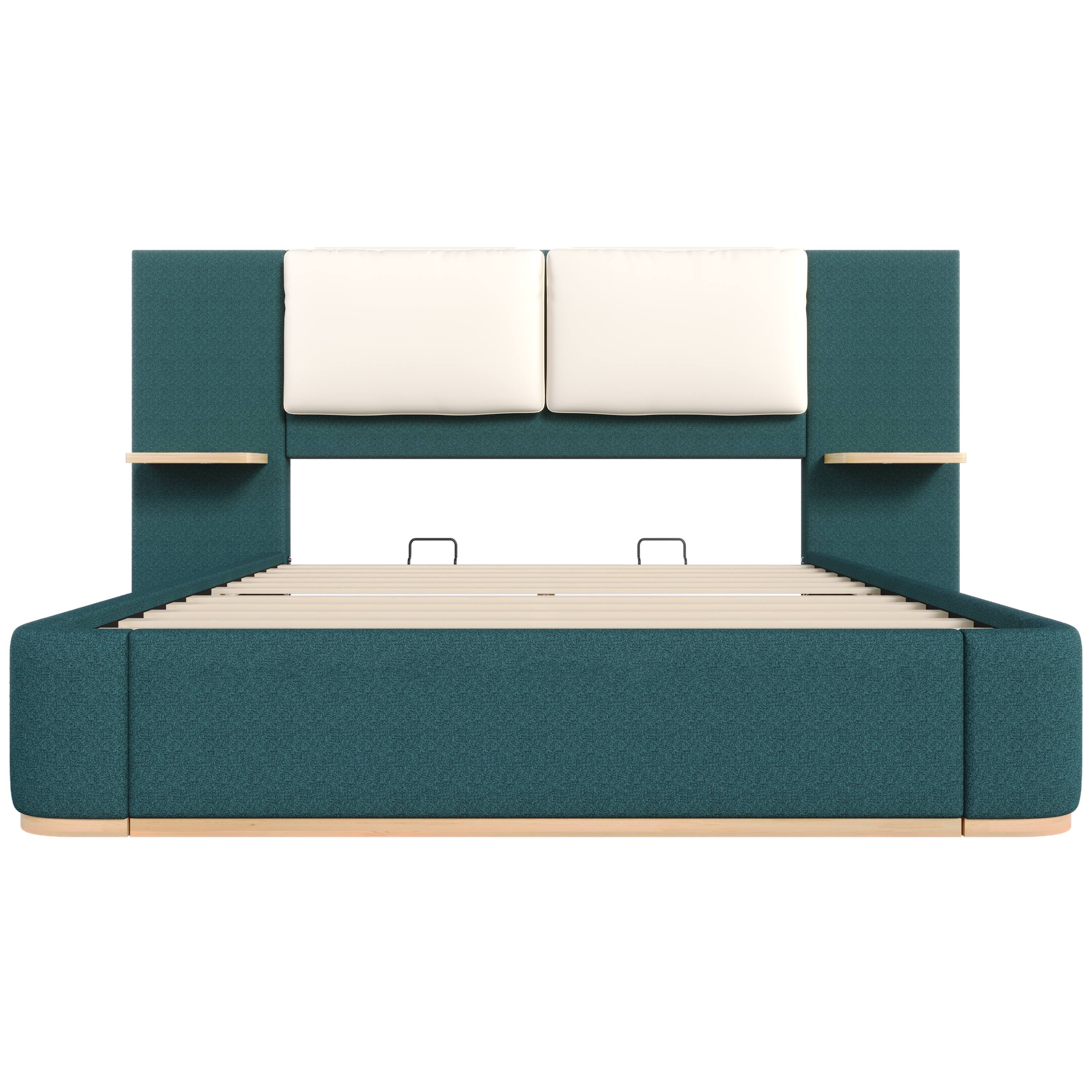 Back. Whisen - Queen Size Upholstered Platform Bed with Panel and Anti-Collision Soft Rounded Corners for Bedroom - Green.