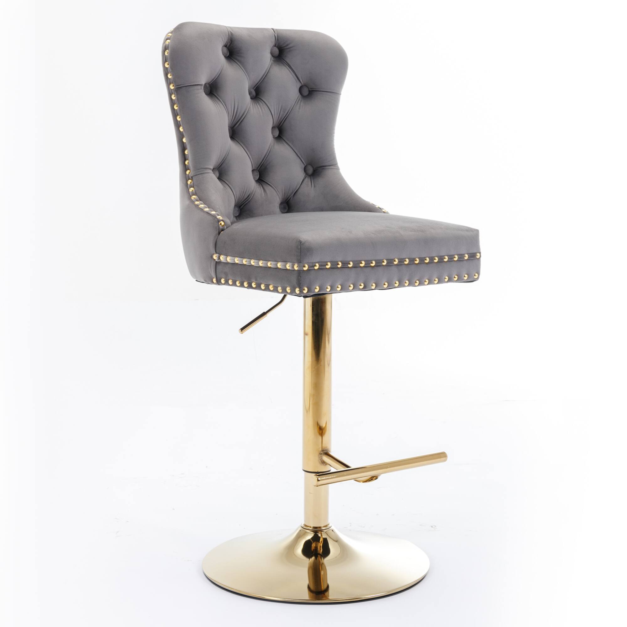 Left. GOODSILO - Luxury Swivel Velvet Barstools with Adjustable Height and Tufted Backrest for Home Kitchen and Pub - Gray.