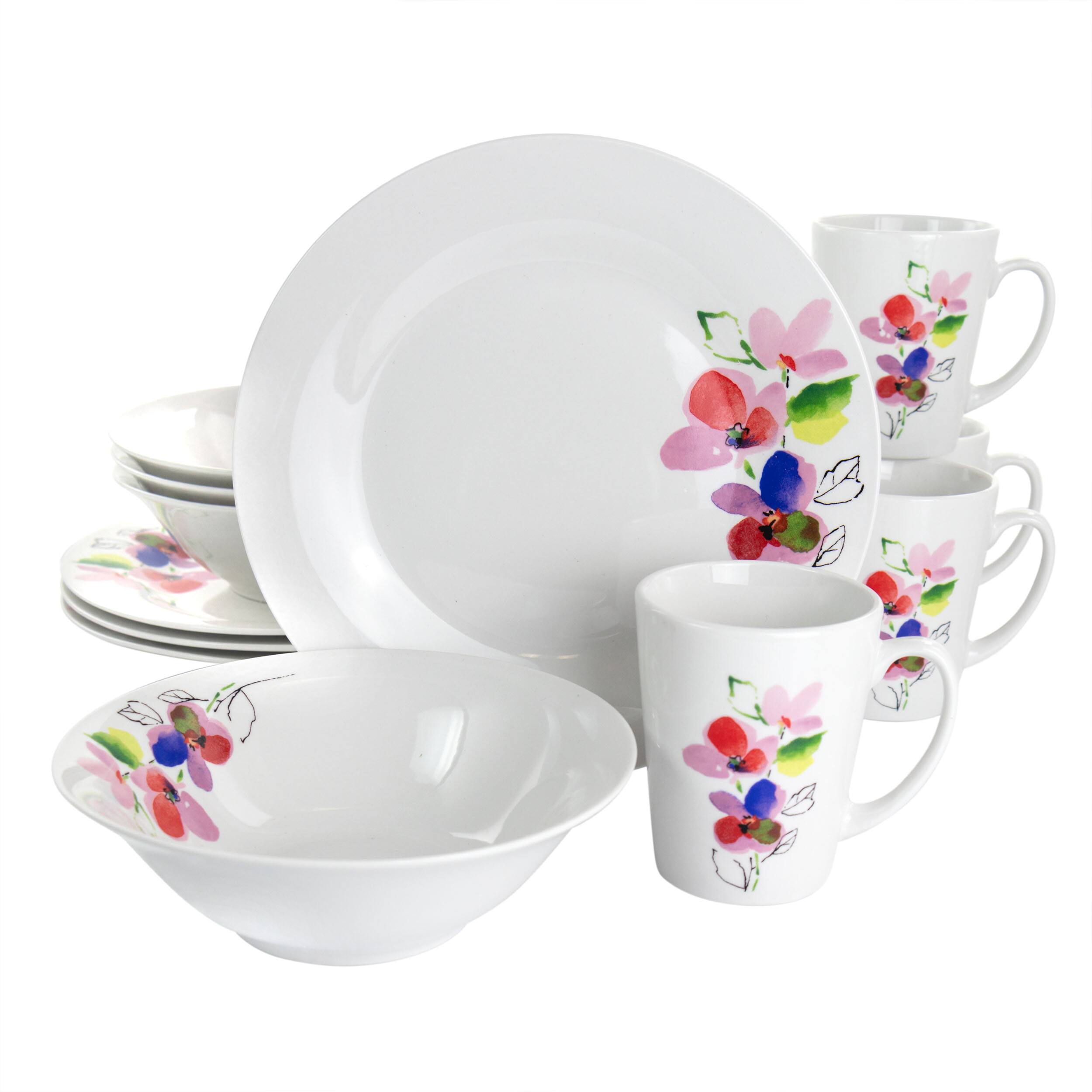 Front. Gibson - Gibson Home Vineyard Rose 12 Piece Round Fine Ceramic Dinnerware Set in White - White.