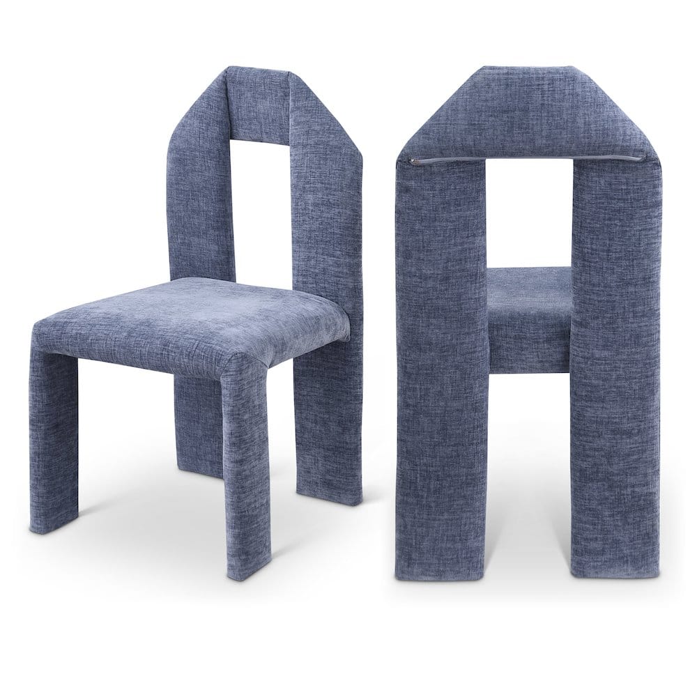 Meridian Furniture - Bennett Light Chenille Fabric Dining Chair, Set of 2 - Blue