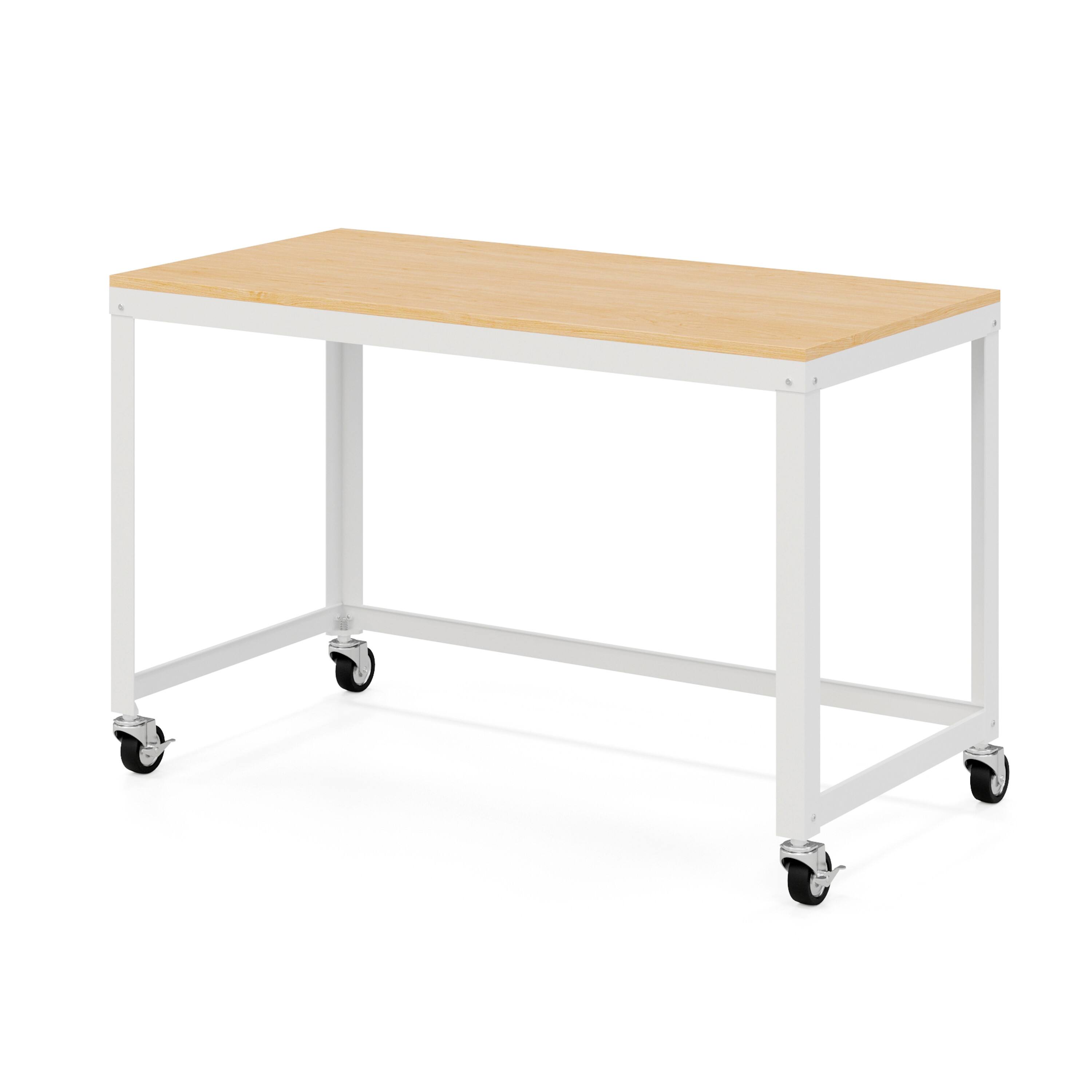 Angle. Space Solutions - Space Solutions Ready-to-assemble 48-inch Wide Mobile Metal Desk with Laminate Top, White / Maple - White.