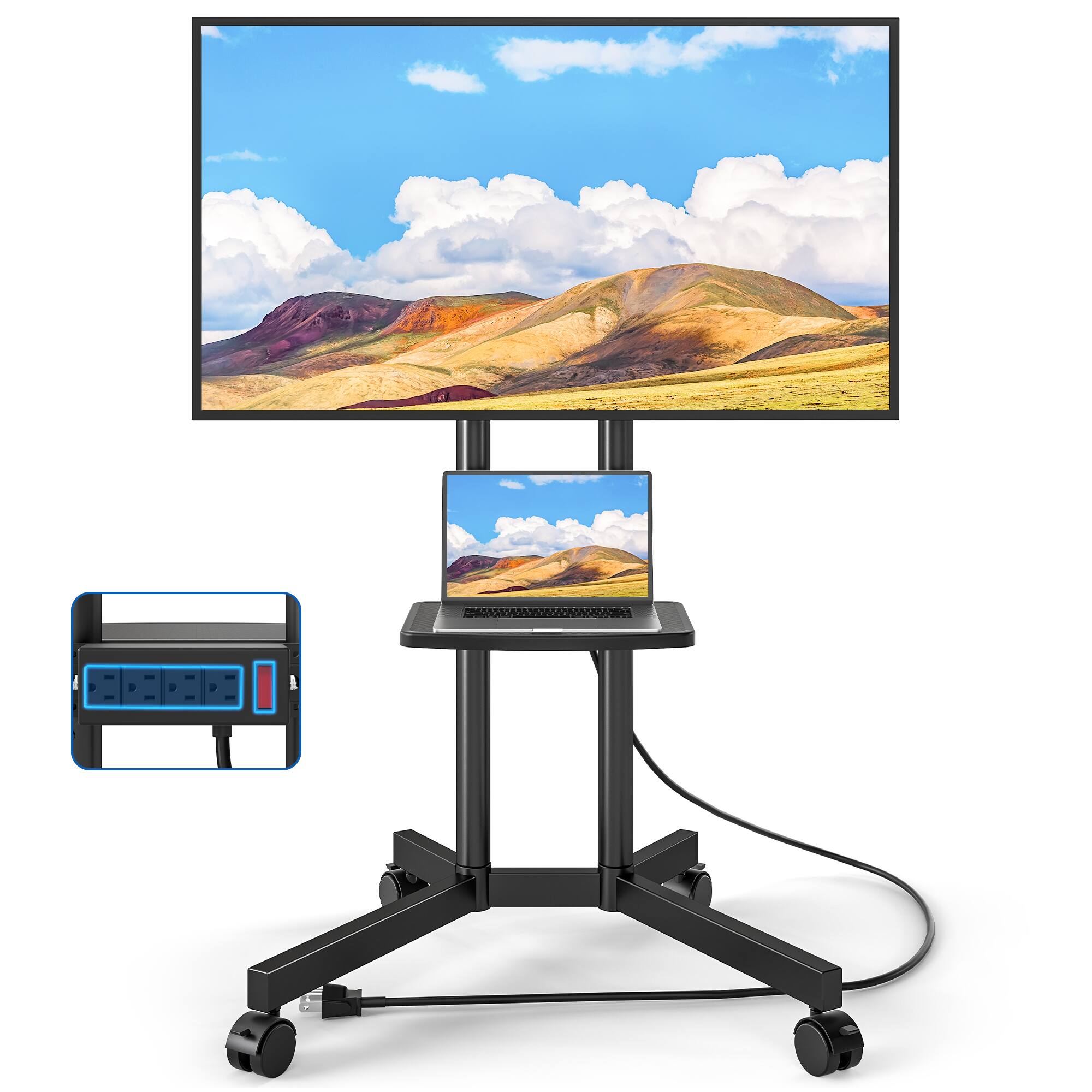 Front. Rfiver - 32-75 inch mobile floor-standing TV stand - Blcak.