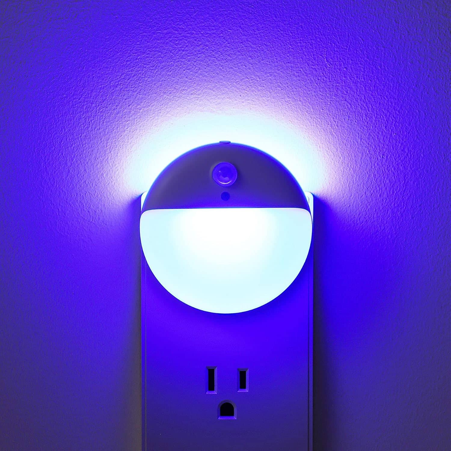 ACJPR - 2-Pack Plug-In Blue LED Night Lights, Motion & Dusk-to-Dawn Sensor