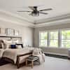 Front. Siljoy - 52-in Farmhouse Flush Mount Ceiling Fan with Light 5 Blades Dual Blades Remote Included for Patio Bedroom Living Room - Black.