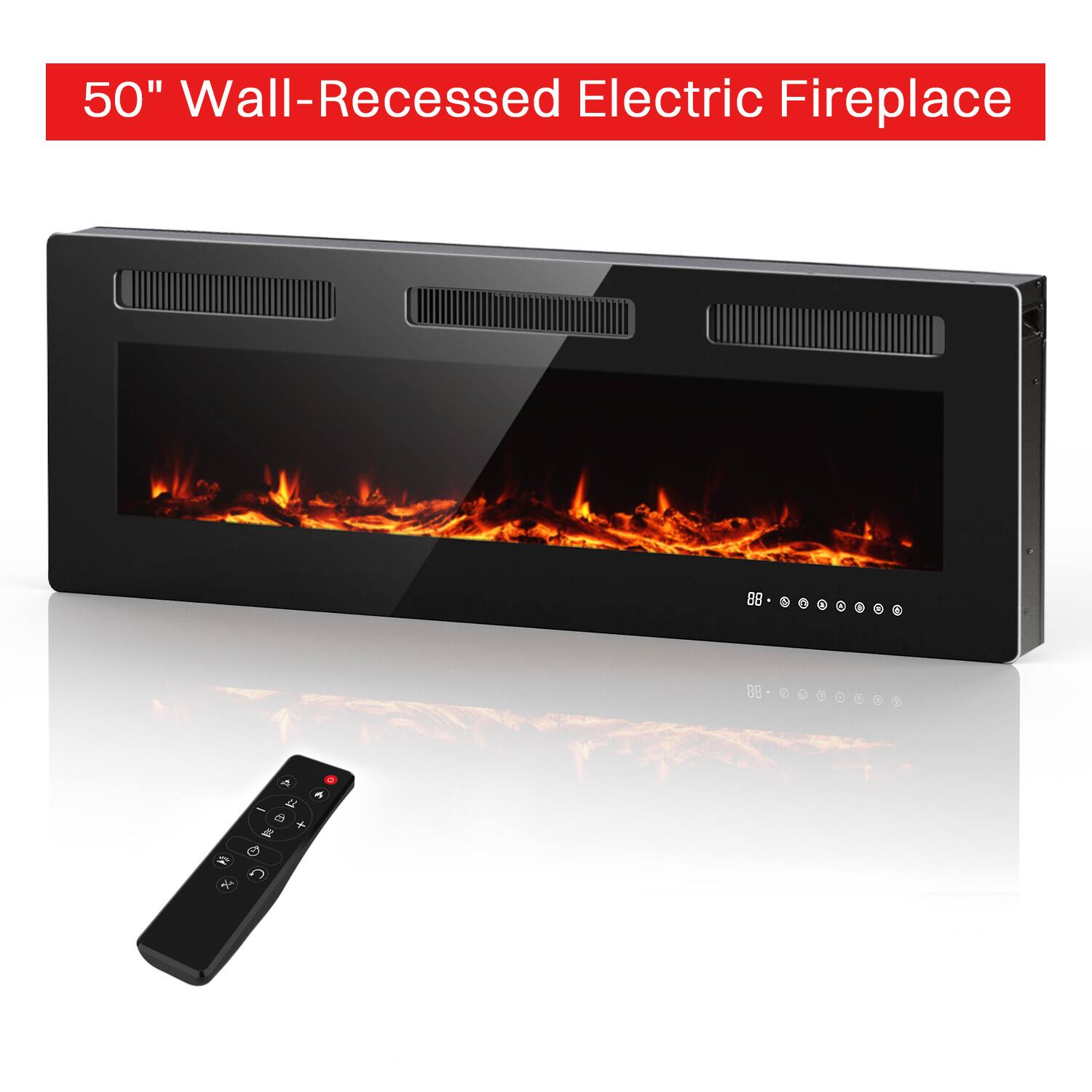 50" Wall-Recessed Electric Fireplace