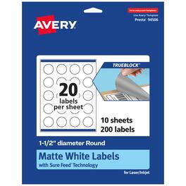 Avery - TrueBlock Round Labels, 1.5" Diameter, 200ct - White