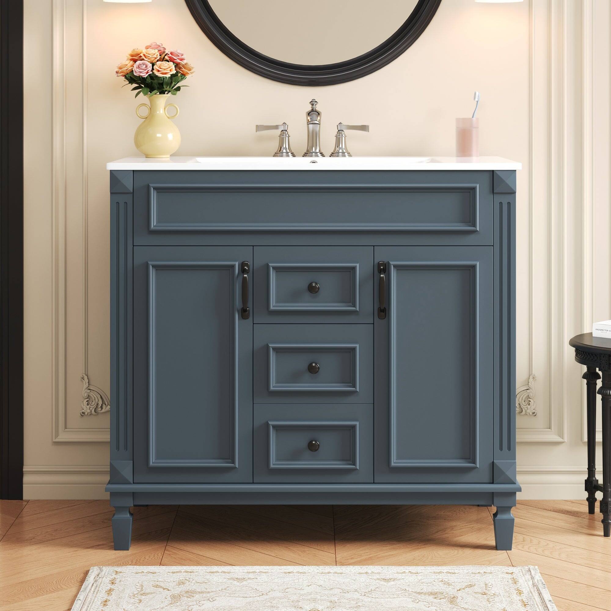 Alt View 3. Boyel Living - 36 Inch Bathroom Vanity with Ceramic Sink 2 Doors 2 Drawers Blue - Blue.