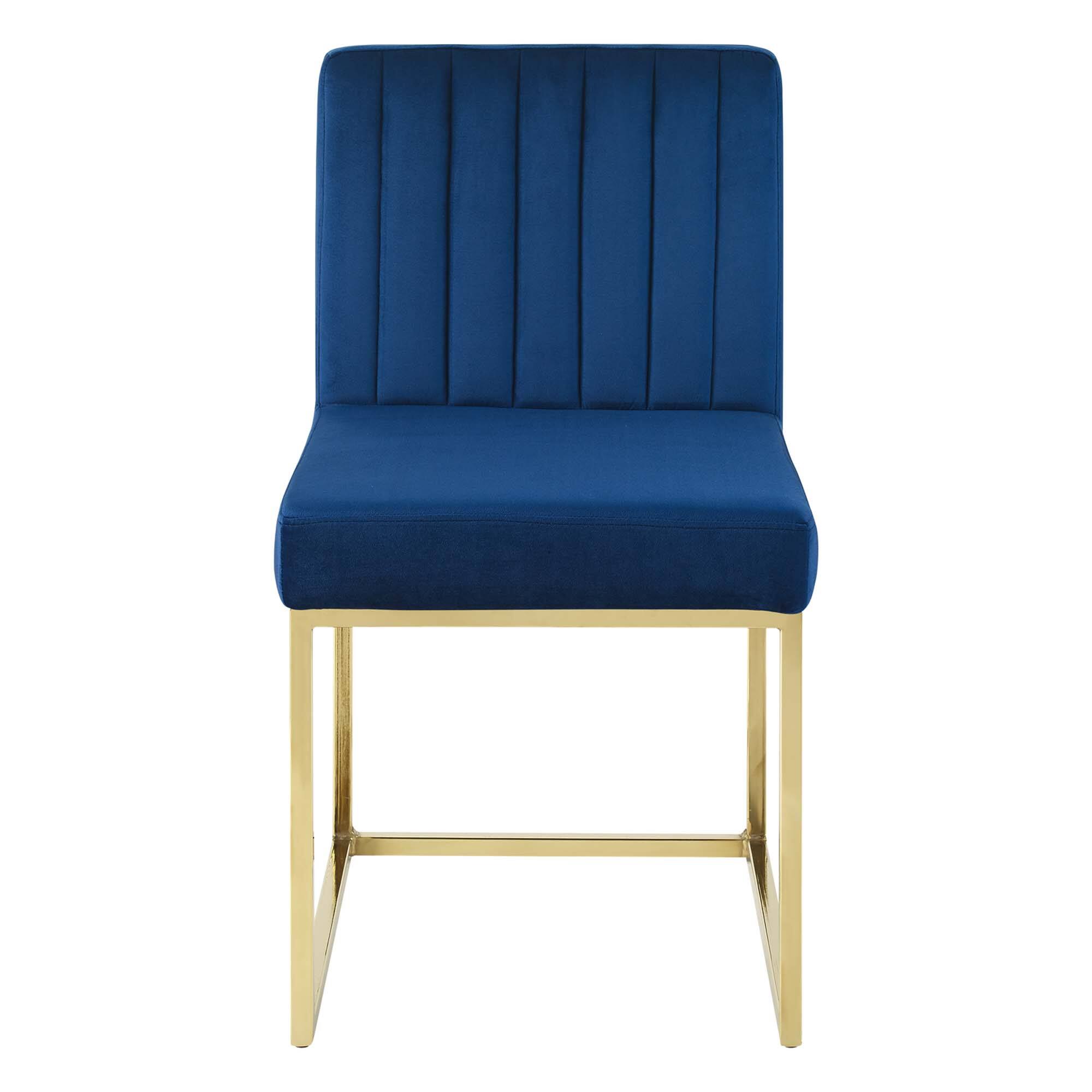 Alt View 1. Modway - Carriage Channel Tufted Sled Base Performance Velvet Dining Chair by Modway - Gold Navy.