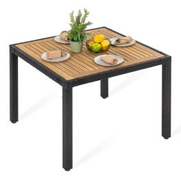 Nuu Garden - Outdoor Patio 36" Square Dining Table with Acacia Wood Tabletop and PE Rattan-Wrapped Metal Frame - Black