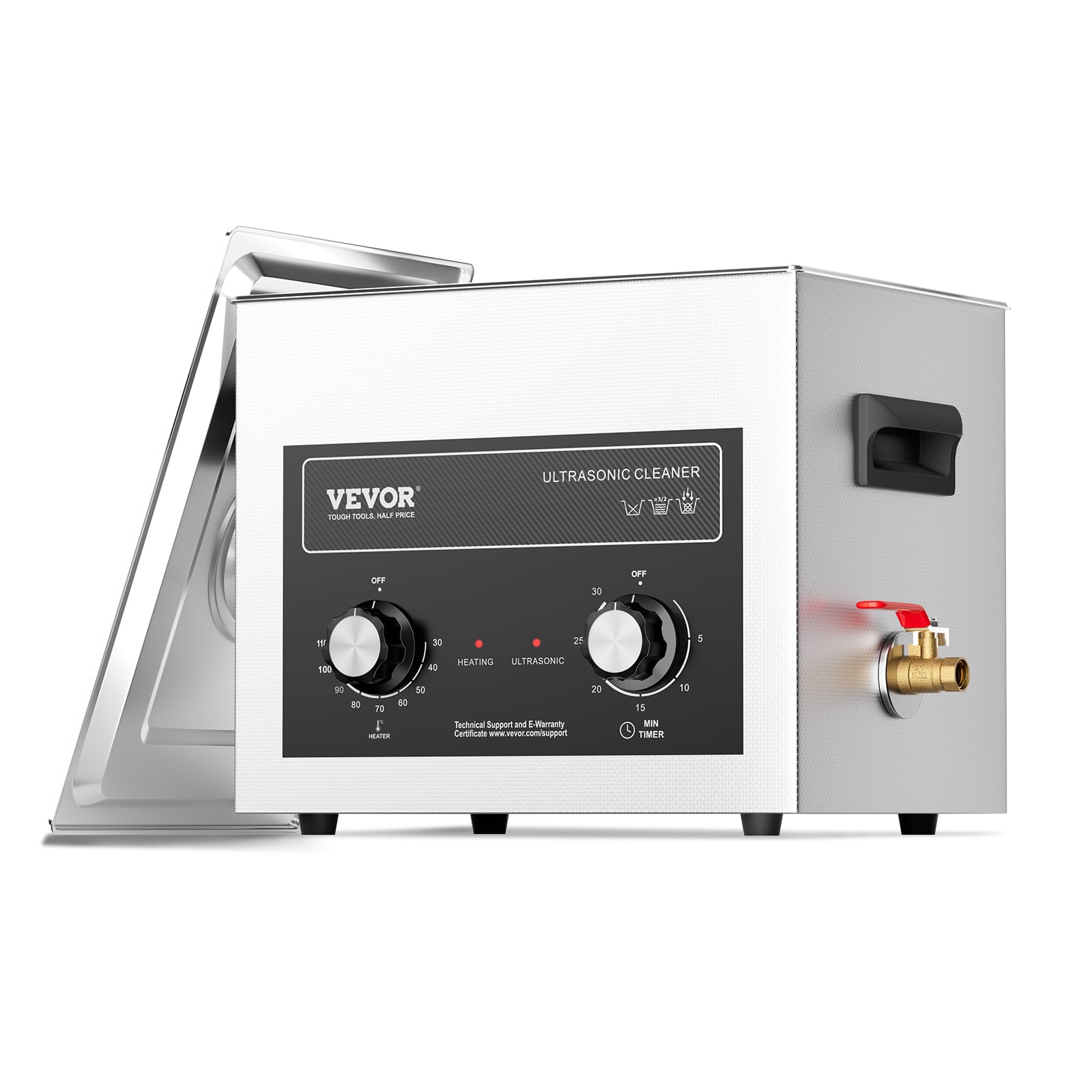 VEVOR TOUGH TOOLS & HARD PRICE ULTRASONIC CLEANER OFF 1 30 OFF 1 30 2 5 100 40 HEATING ULTRASONIC MIN TIMER 10 Technical Support and E-Warranty Certificate www.vevor.com