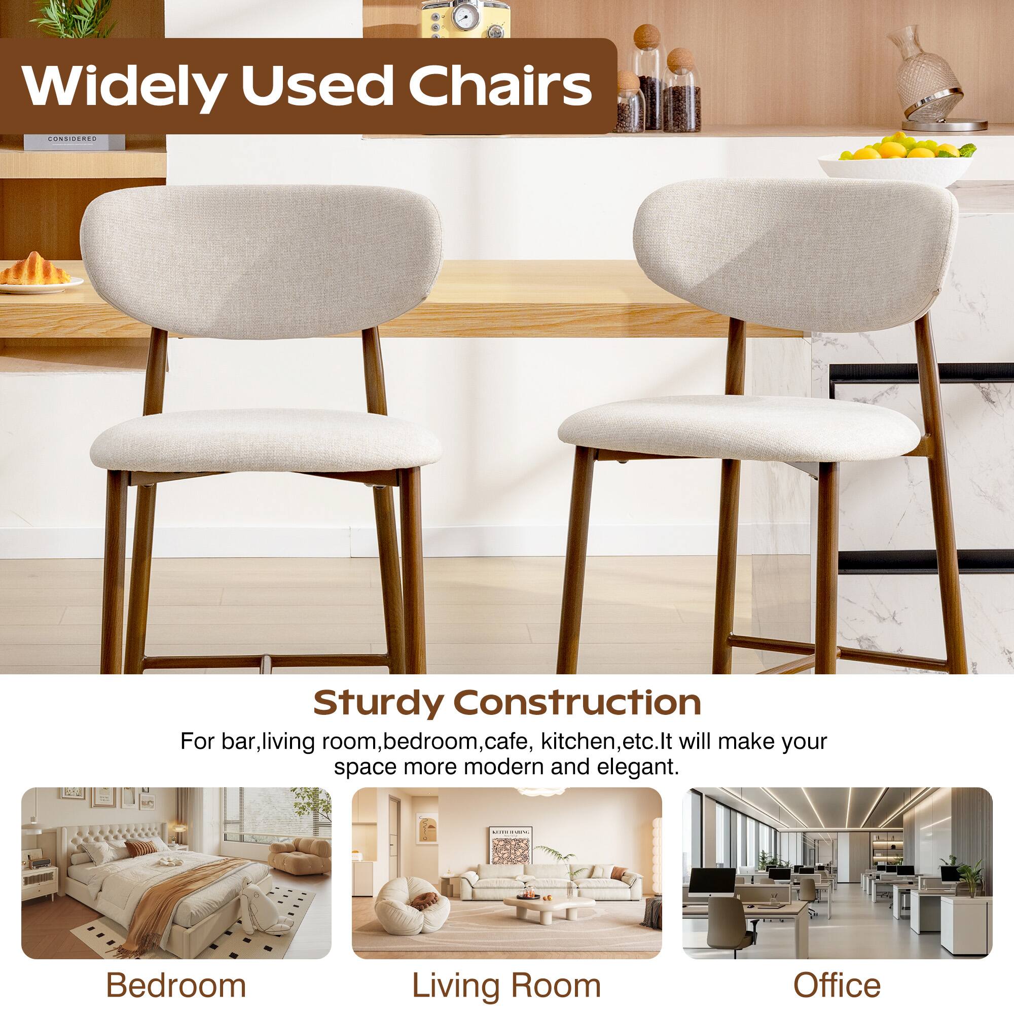 Widely Used Chairs

Sturdy Construction

For bar, living room, bedroom, cafe, kitchen, etc. It will make your space more modern and elegant.

- Bedroom
- Living Room
- Office