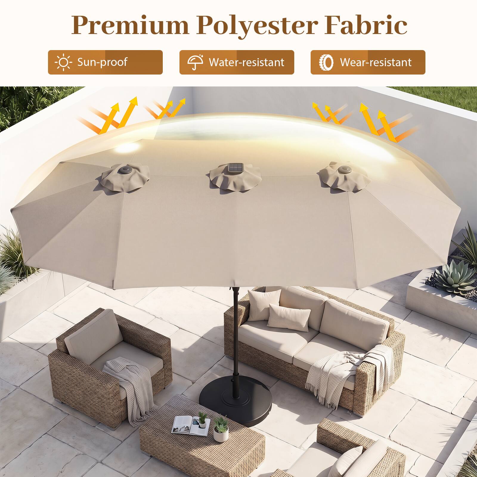 Premium Polyester Fabric

- Sun-proof
- Water-resistant
- Wear-resistant