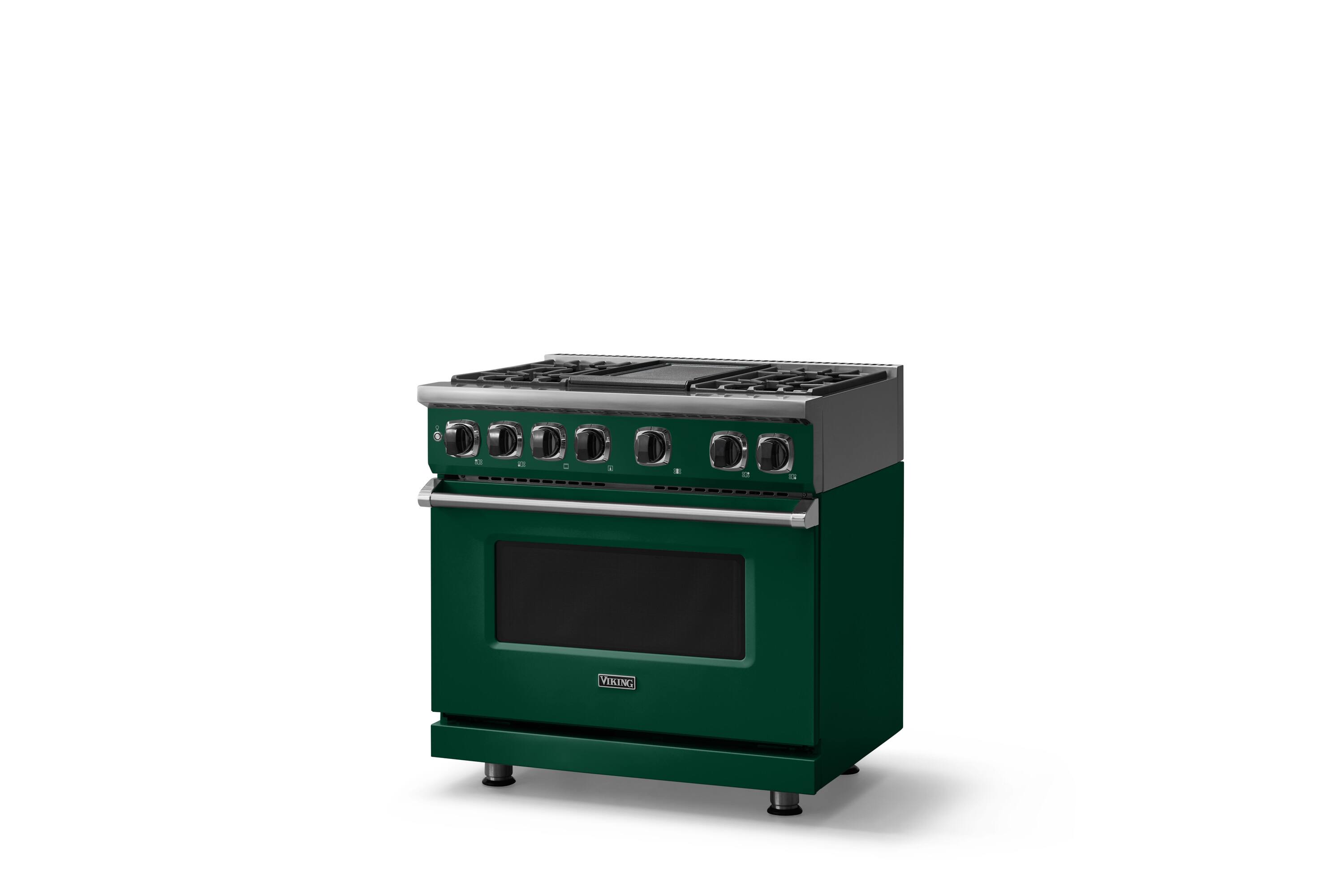 Angle. Viking - 36 in. Wide 4 Burner Dual Fuel Sealed Burner Range with Griddle-LP - Ivy.