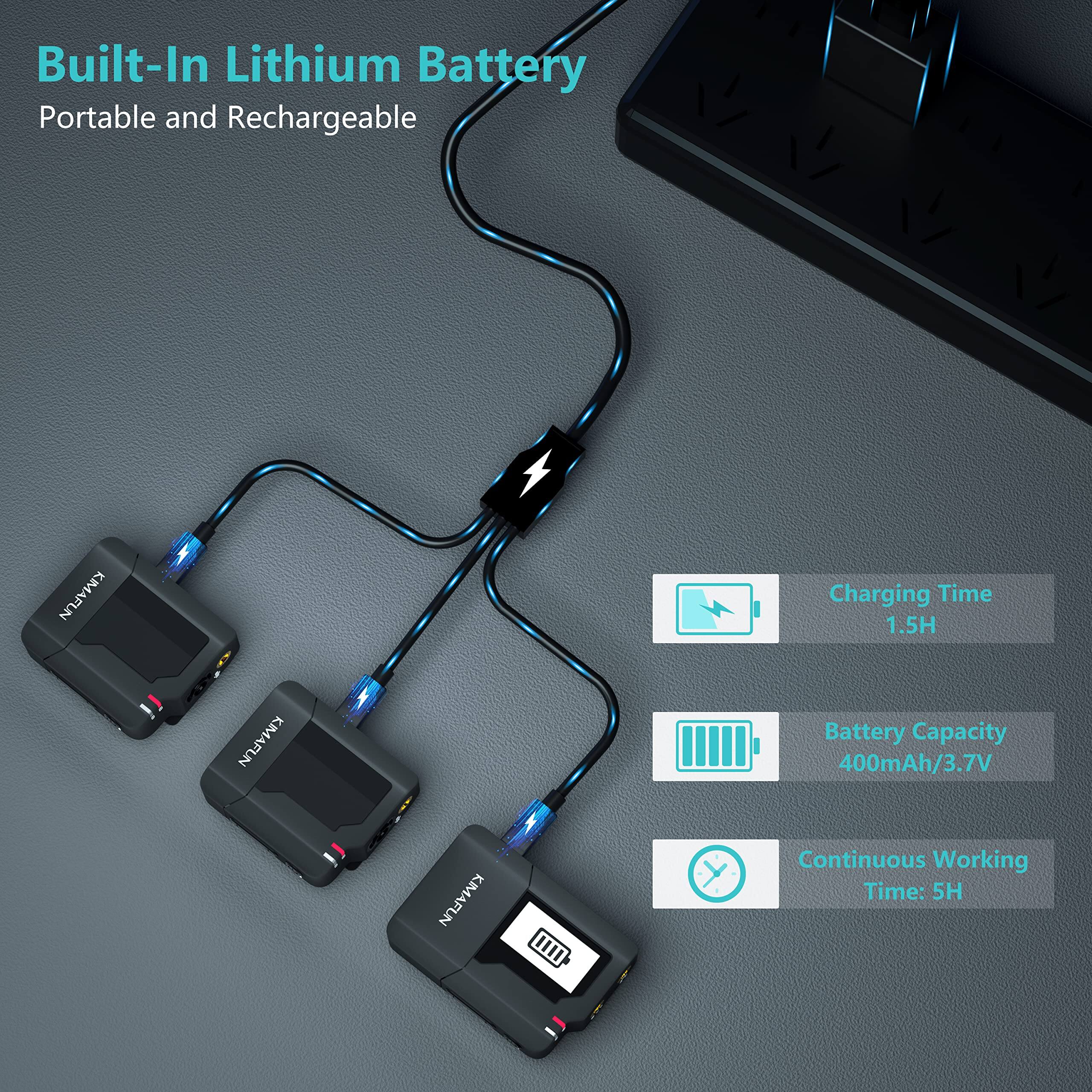 Built-In Lithium Battery  
Portable and Rechargeable  

Charging Time: 1.5H  
Battery Capacity: 400mAh/3.7V  
Continuous Working Time: 5H