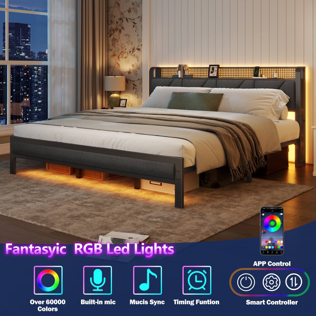 Fantasyic RGB Led Lights  
APP Control  
Over 60000 Colors  
Built-in mic  
Music Sync  
Timing Function  
Smart Controller