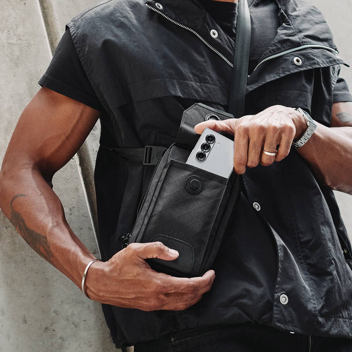 Alt View 8. ALPAKA - Durable Crossbody Phone Bag for iPhone Pro Max & Galaxy Ultra, Modular Sling V2 EDC Organizer, Weather-Resistant - Black Axogrid 300D.