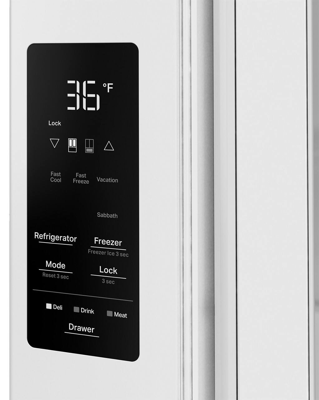 F 38 Lock Fast Cool Fast Freeze Vacation Sabbath Refrigerator Freezer Freezer Ice 3 sec Mode Lock Reset 3 sec 3 sec Deli Drink Drawer Meat