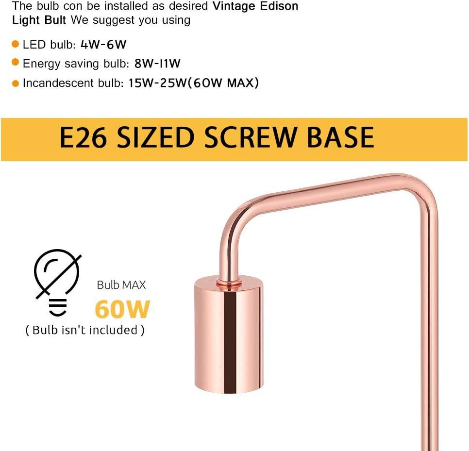 The bulb can be installed as desired Vintage Edison Light Bulb. We suggest you using:

- LED bulb: 4W-6W
- Energy saving bulb: 8W-11W
- Incandescent bulb: 15W-25W (60W MAX)

E26 SIZED SCREW BASE

Bulb MAX 60W

(Bulb isn't included)