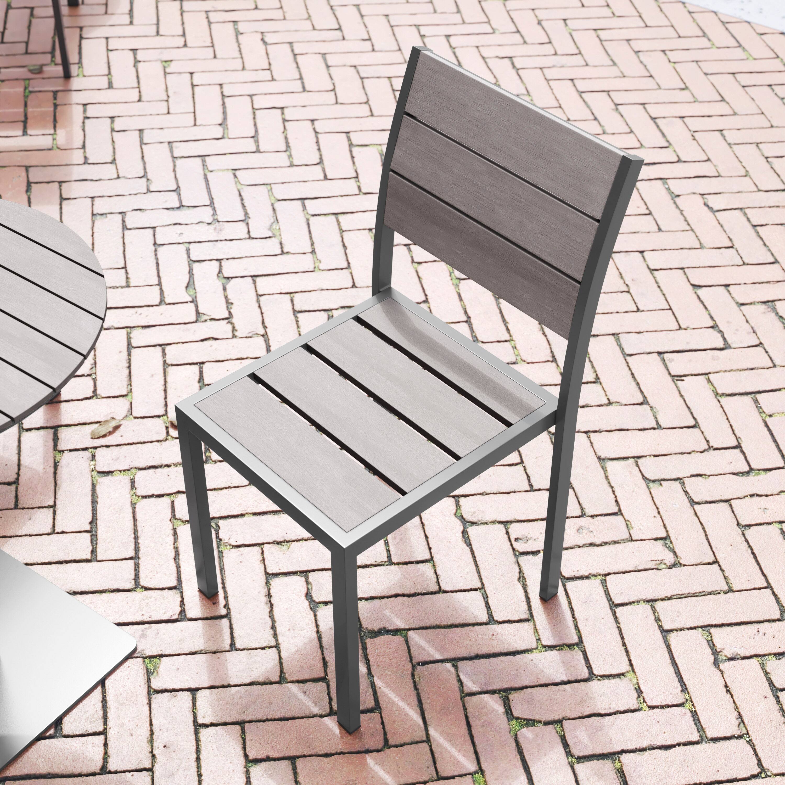 Alt View 2. Flash Furniture - Finch Commercial Grade Armless Patio Chair, Stackable Side Chair with Faux Teak Poly Slats and Metal Frame, Gray/Gray - Gray.