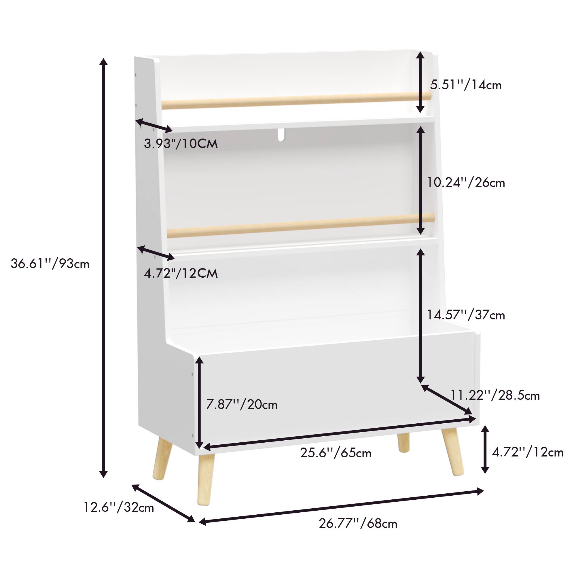 5.51"/14cm  
3.93"/10cm  
10.24"/26cm  
36.61"/93cm  
4.72"/12cm  
14.57"/37cm  
7.87"/20cm  
11.22"/28.5cm  
25.6"/65cm  
4.72"/12cm  
12.6"/32cm  
26.77"/68cm