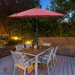 Mondawe - 9ft Patio Umbrella 32 Solar LED Light Market Umbrella with Tilt and Crank - Red