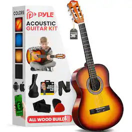 Pyle - Beginner Acoustic Guitar Kit, 3/4 Junior - Natural