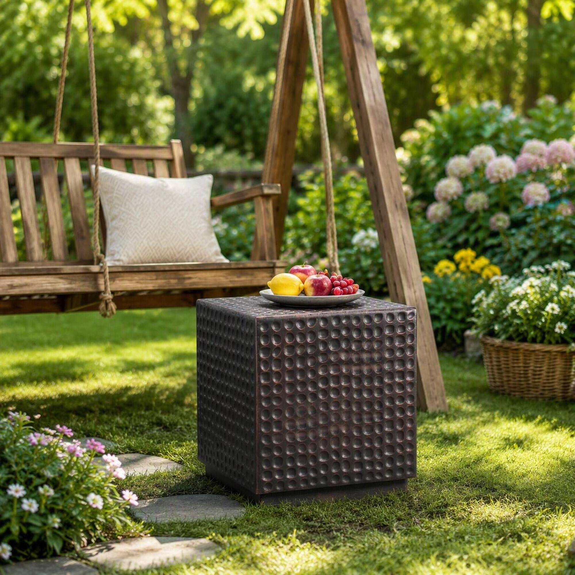 Alt View 2. RYHNUYNE - Antique Outdoor Table for Patio Garden Poolside,Outdoor Side Table,Modern Accent End Table for Outdoor Use - Copper.