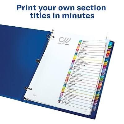 Print your own section titles in minutes

A. Accounts Payable
B. Bank Reconciliation
C. Budget
D. Capital Expenditures
E. Cash Flow
F. Credit Card
G. Depreciation
H. Employee Benefits
I. Expense Reports
J. Fixed Assets
K. General Ledger
L. Insurance
M. Inventory
N. Journal Entries
O. Loan Payable
P. Payroll
Q. Reconciliation
R. Retained Earnings
S. Sales Tax
T. Tax Returns
U. Underwriting
V. Vacation Time
W. Workers Compensation
X. X-ta Forms
Y. Yearly Plan
Z. Zip Codes