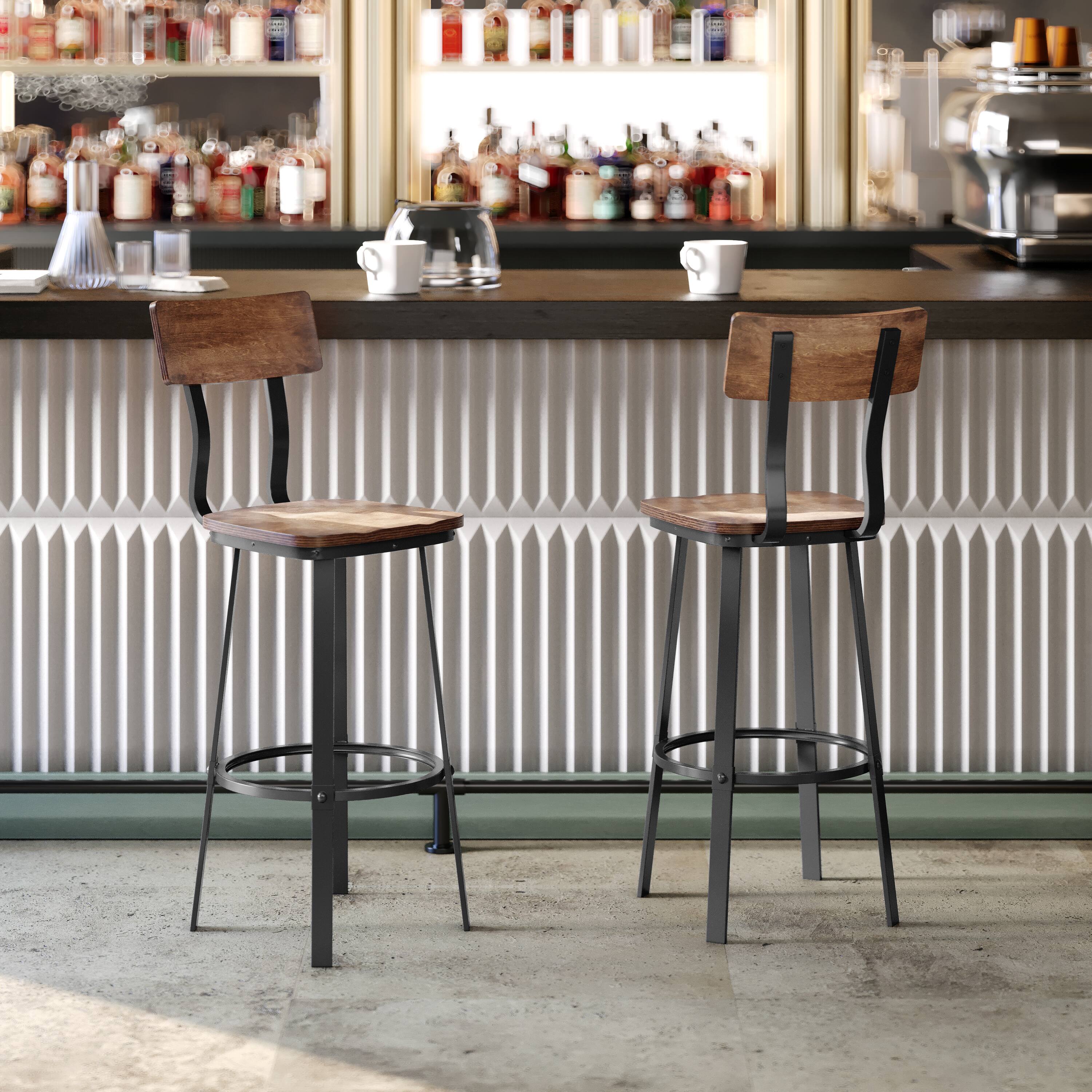 Alt View 1. Flash Furniture - Flint Series Commercial Grade Antique Copper Restaurant Barstool with Wood Seat & Back and Gray Powder Coat Frame - Brown.