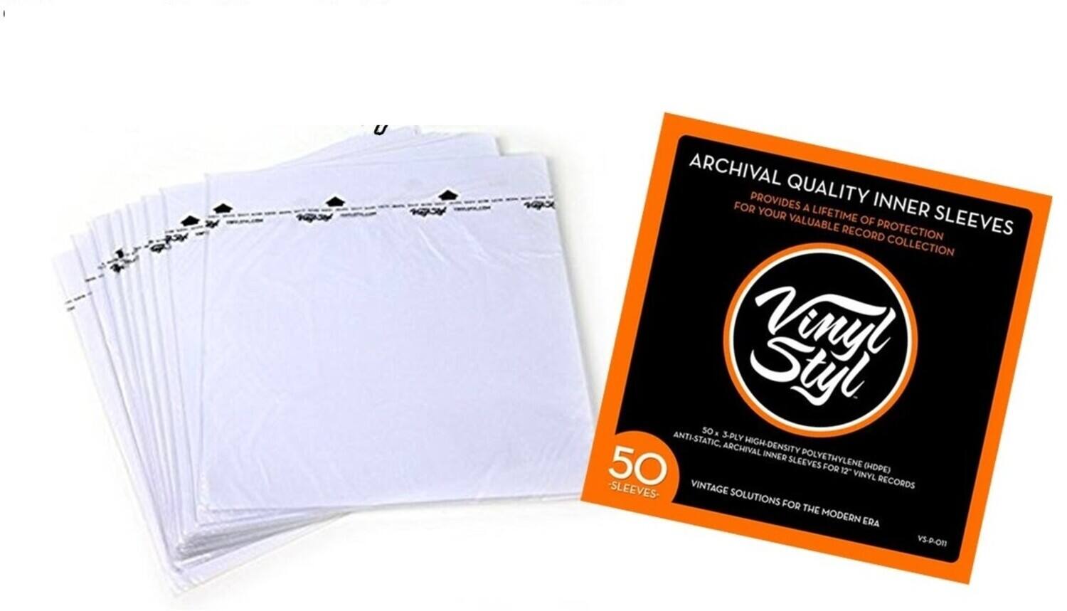 Vinyl Styl

ARCHIVAL QUALITY INNER SLEEVES  
PROVIDES A LIFETIME OF PROTECTION FOR YOUR VALUABLE RECORD COLLECTION

50 SLEEVES

ANTI-STATIC, 3-PLY HIGH-DENSITY POLYETHYLENE (HDPE) ARCHIVAL INNER SLEEVES FOR 12" VINYL RECORDS

VINTAGE SOLUTIONS FOR THE MODERN ERA

VS-P-011