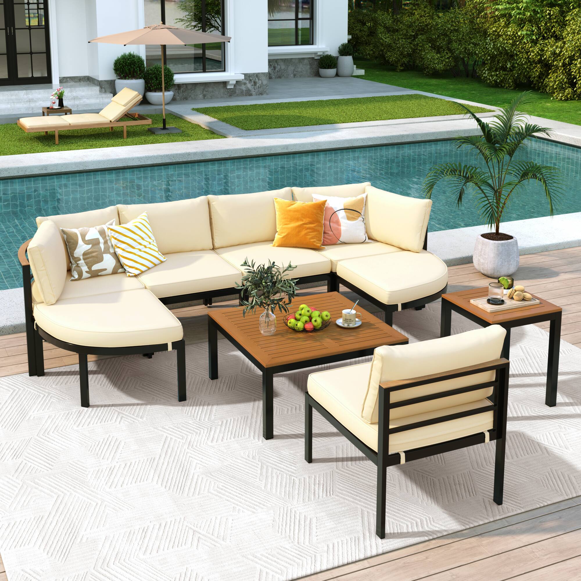 Front. Tiramisubest - Modern Outdoor Sectional Sofa Set Patio Seating Group,Conversation Set with Cushions for Patio,Backyard, Garden,Beige - Beige.