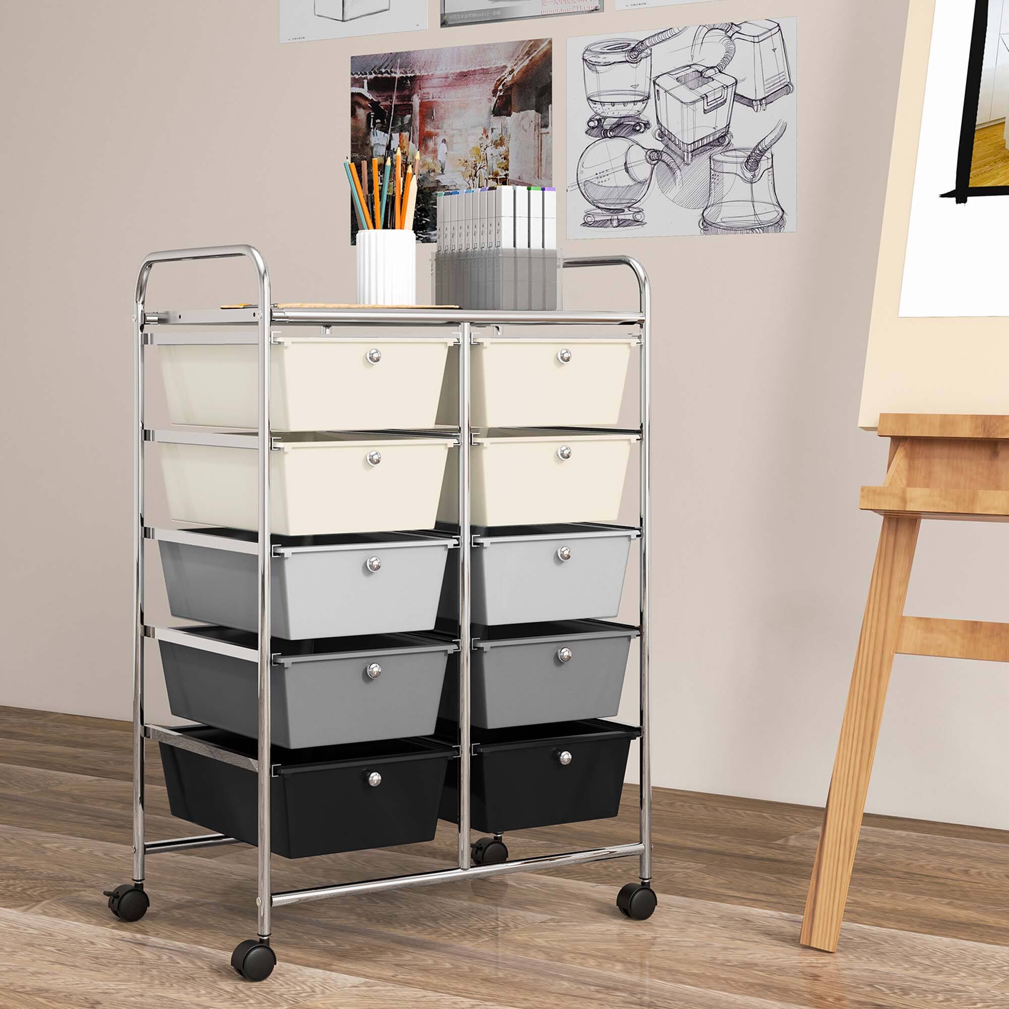 Alt View 9. Costway - 10 Drawer Storage Cart Utility Rolling Trolley Kitchen Office Organizer - Gradient Gray.
