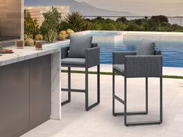 PURPLE LEAF - Outdoor Bar Height Stool Set of 2 Aluminum Modern Olefin Barstools with Backrest Pillow for Garden Balcony Lawn - Grey & Oval Base-Bar Stool