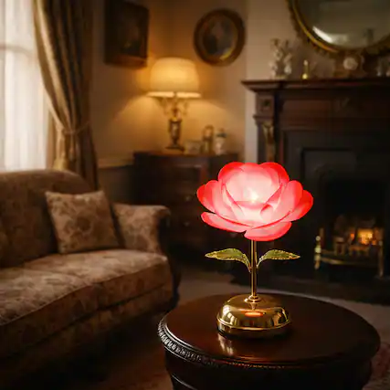 Front. FC Design - 14"H Red Rose Realistic Flower Design Table Touch Lamp.