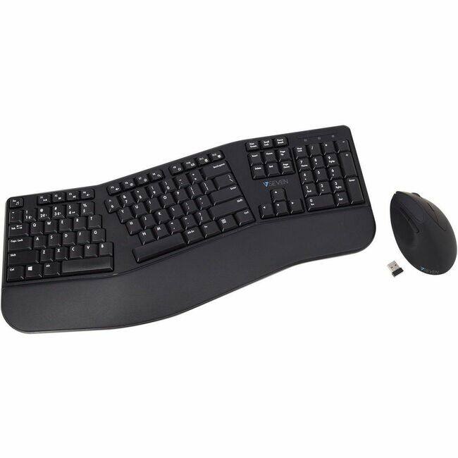 Front. V7 - V7 Bluetooth Split Ergonomic Keyboard and Mouse Combo - Business - US Layout - English (US) - QWERTY - Black - Wireless - Unknown.