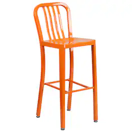 Emma + Oliver - Commercial Grade 30"H Colorful Metal Indoor-Outdoor Vertical Slat Back Barstool - Orange
