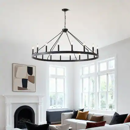 Front. Boyel Living - 53.15 Inch Matte Black Wagon Wheel Chandelier With 18 light No Bulbs E12.