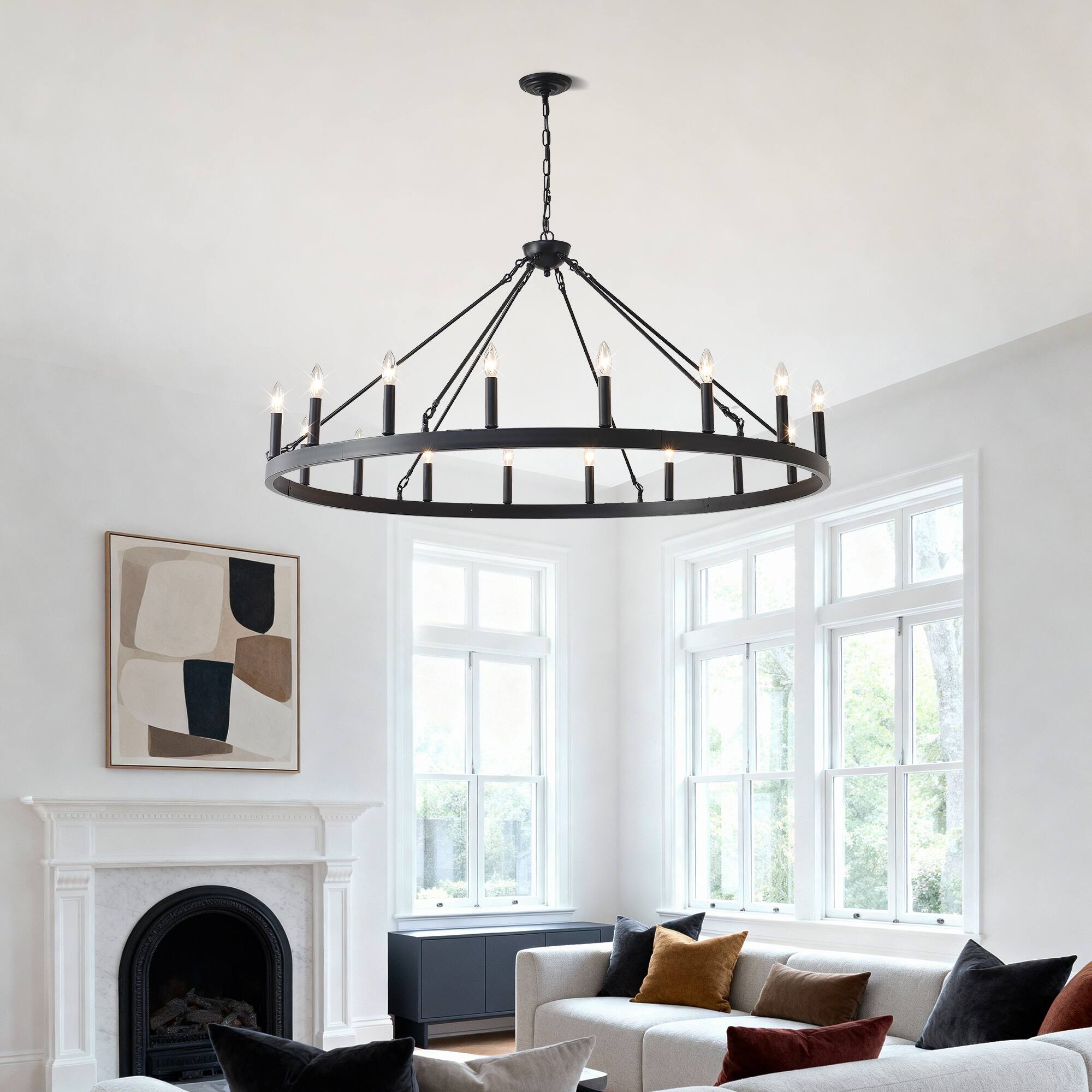 Front. Boyel Living - 53.15 Inch Matte Black Wagon Wheel Chandelier With 18 light No Bulbs E12.