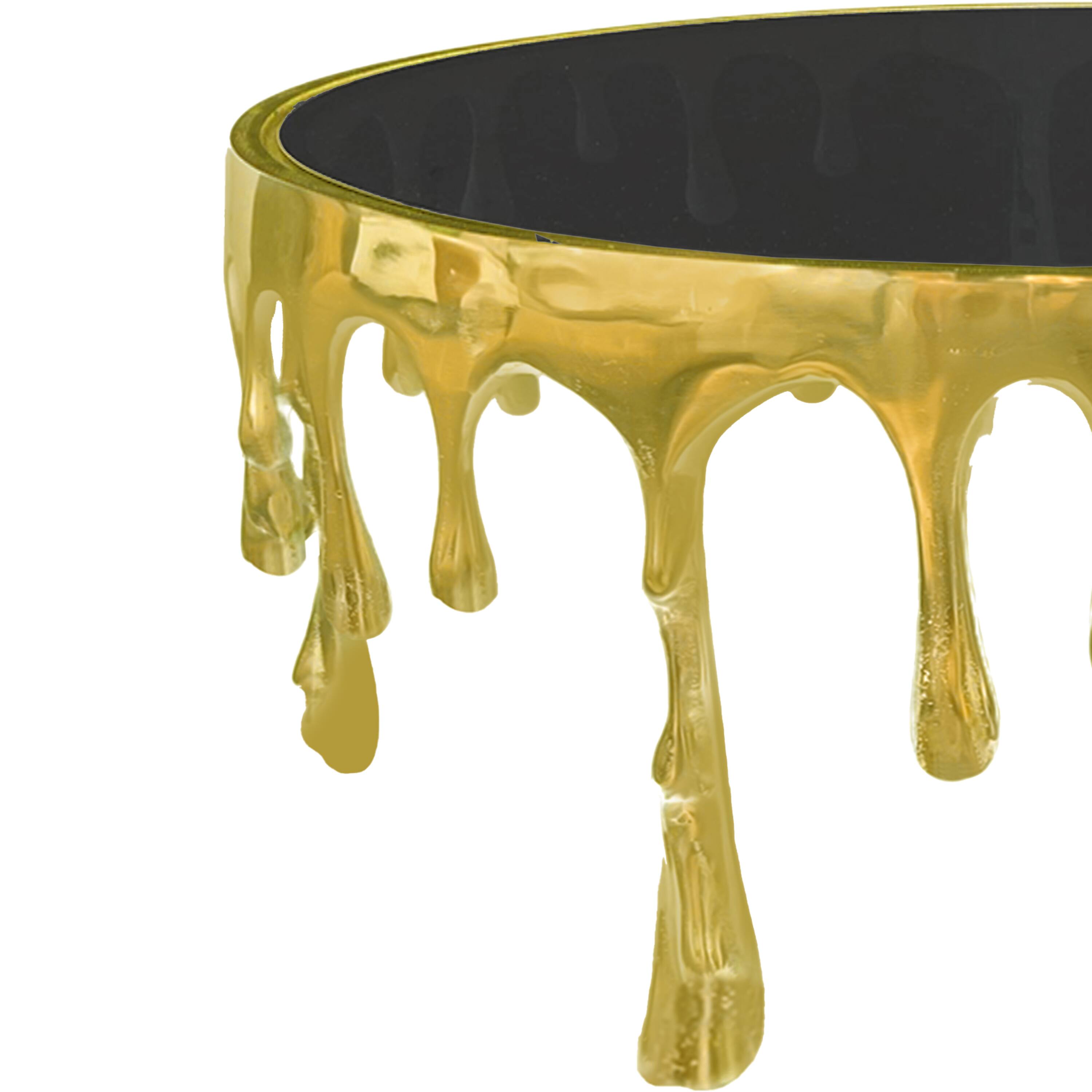 Alt View 2. Manhattan Lane - Capri Coffee Table | 36 Inch Round Glass Top | Melting Drip Design - Gold, Black.