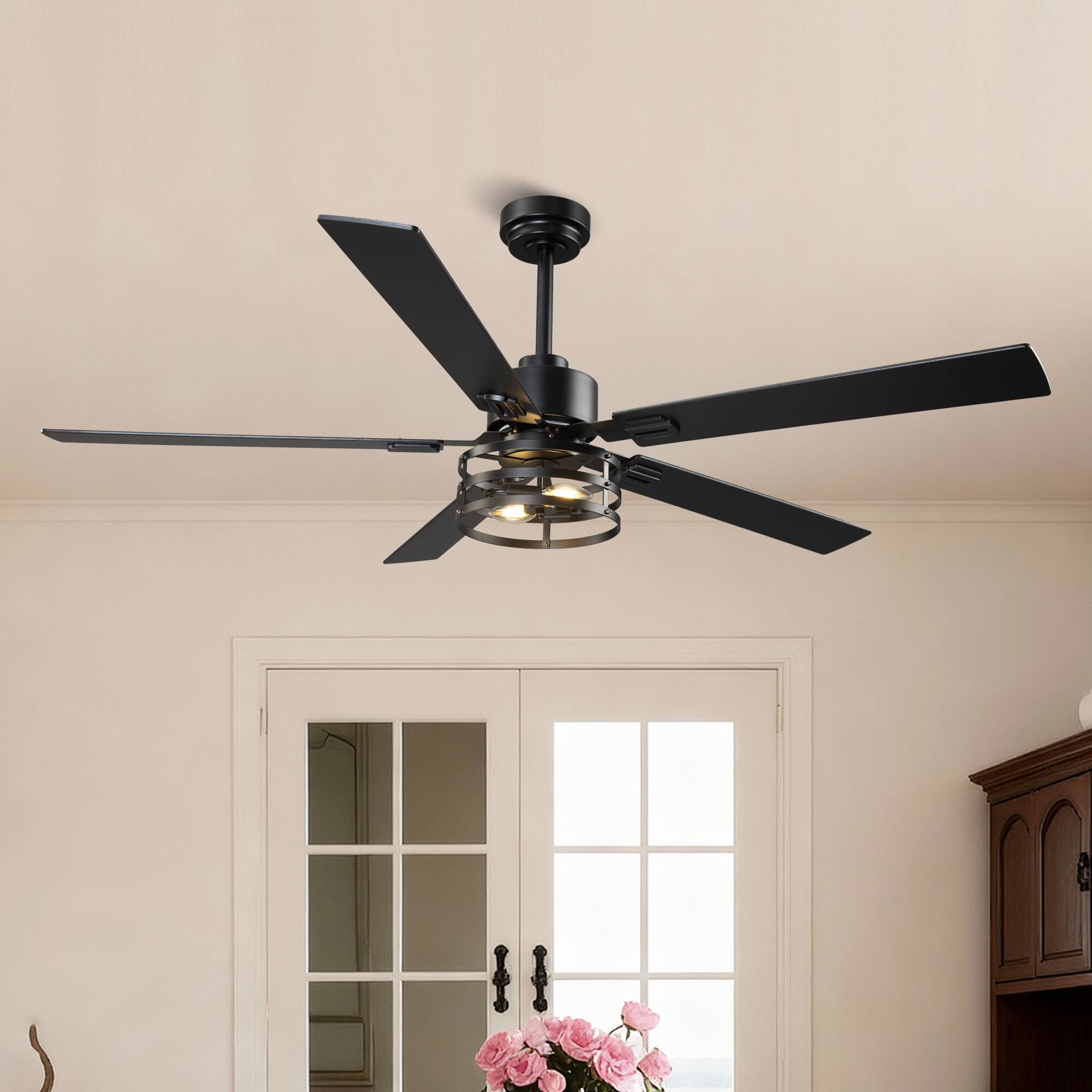 Alt View 1. Vaczon - 60" Smart Ceiling Fan with  App, Remote andReversible Blades - Matte Black.