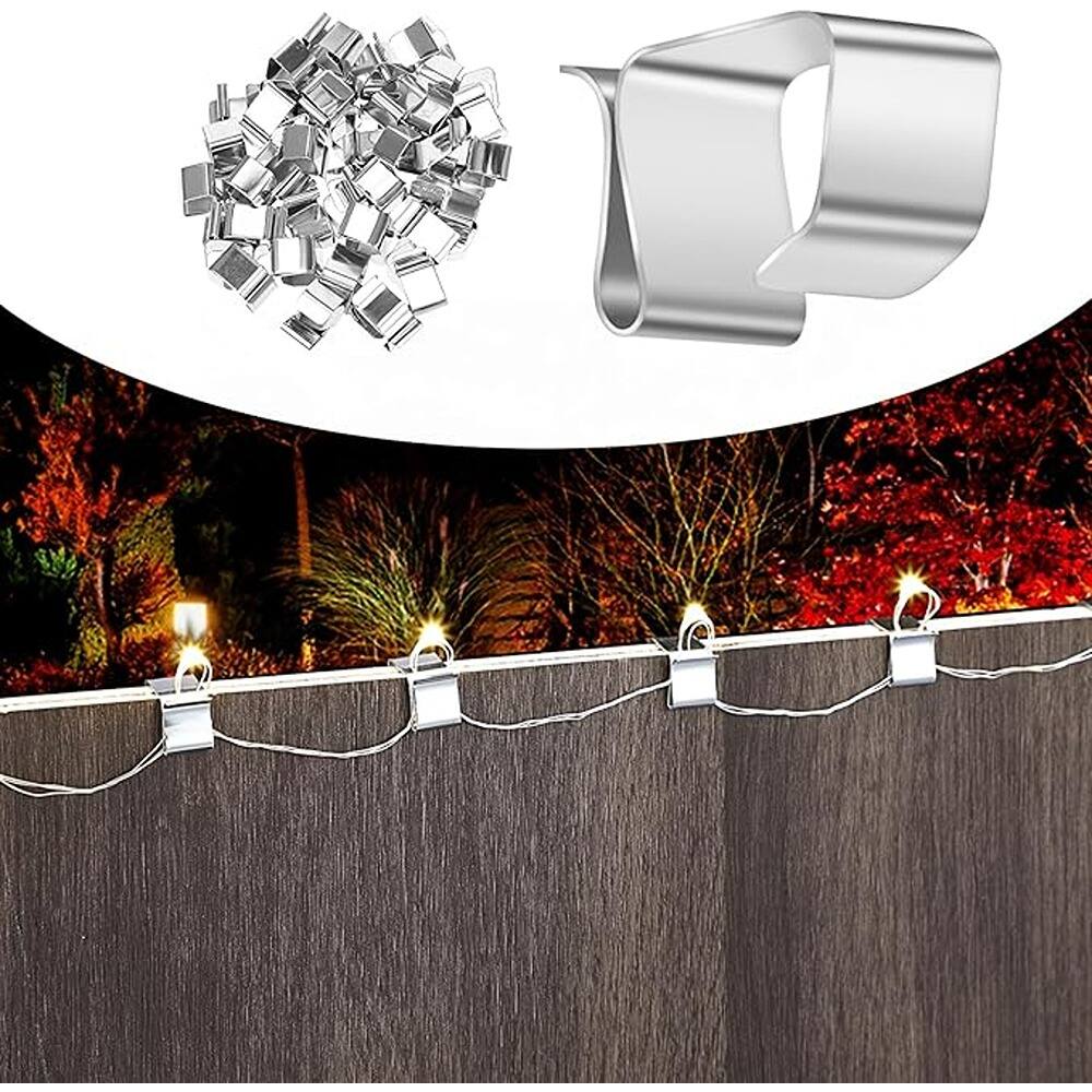 Front. PARKER SLATER - 50 Pcs Silver Metal Gutter Clips for Outdoor String & Rope Lights.