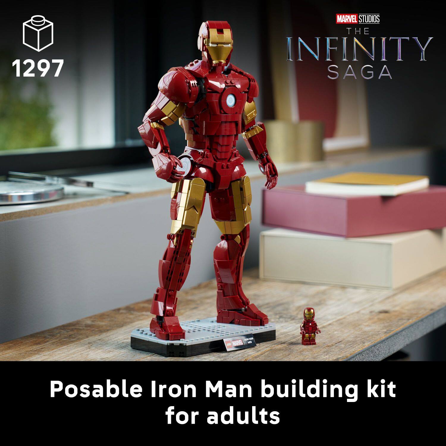 1297  
MARVEL STUDIOS THE INFINITY SAGA  

Posable Iron Man building kit for adults