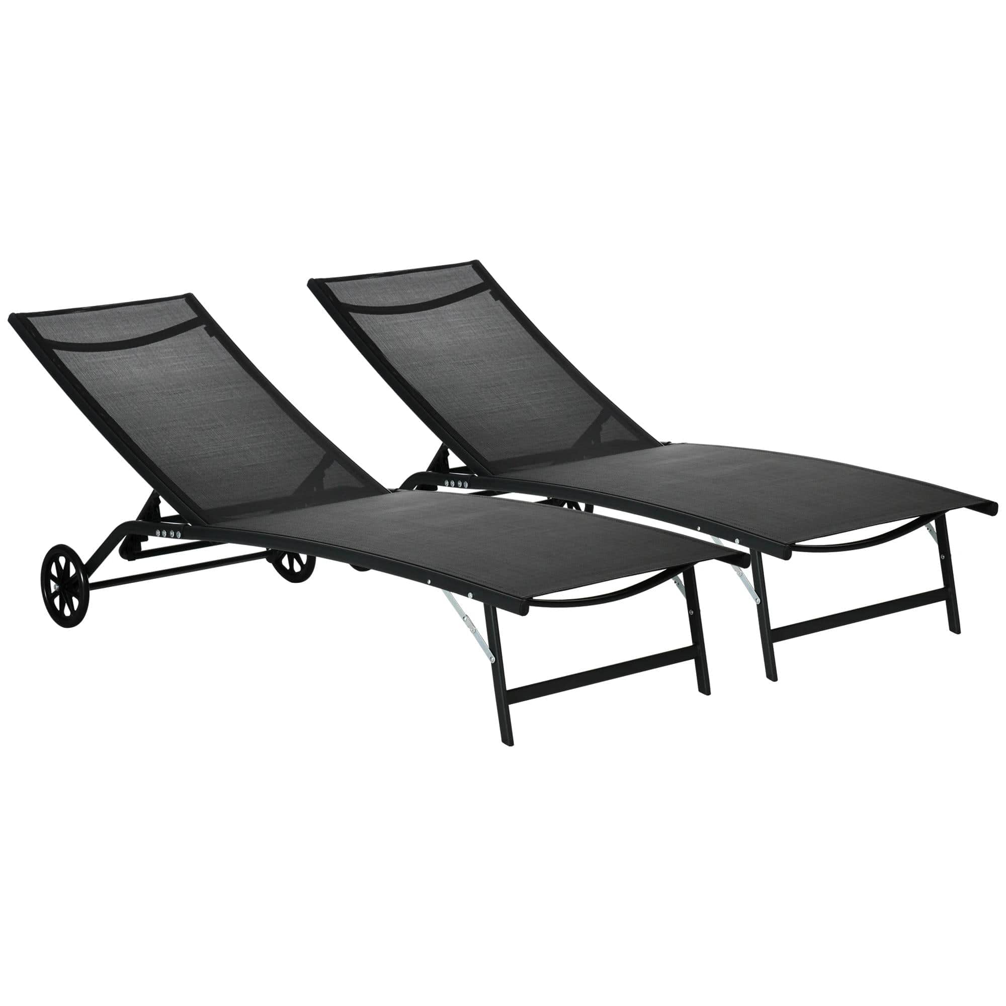 Resenkos - Outdoor Versatile Comfort Chairs With Wheels， 5-Level Adjustable Backrest For Patio, Beach, Yard - Black