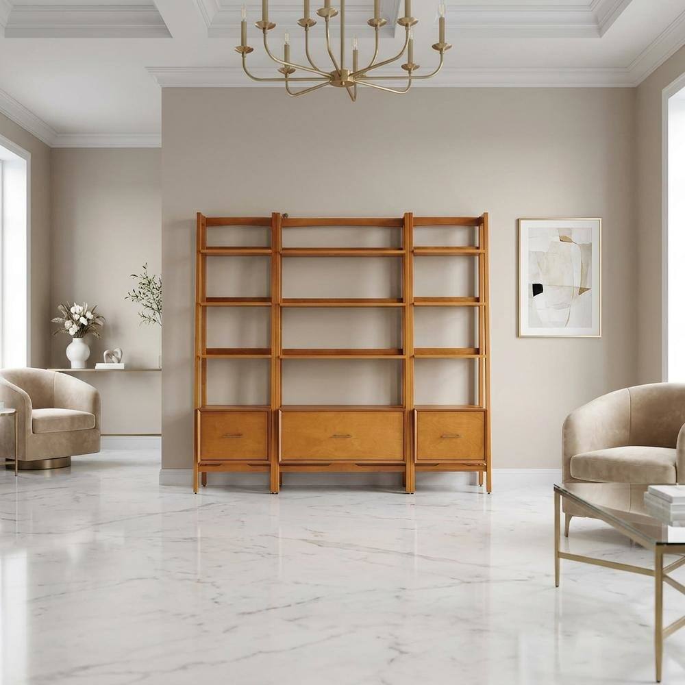 Alt View 5. FurniFact - Large Acorn Finish Freestanding Shelves with Anti-Tip Hardware - Acorn.
