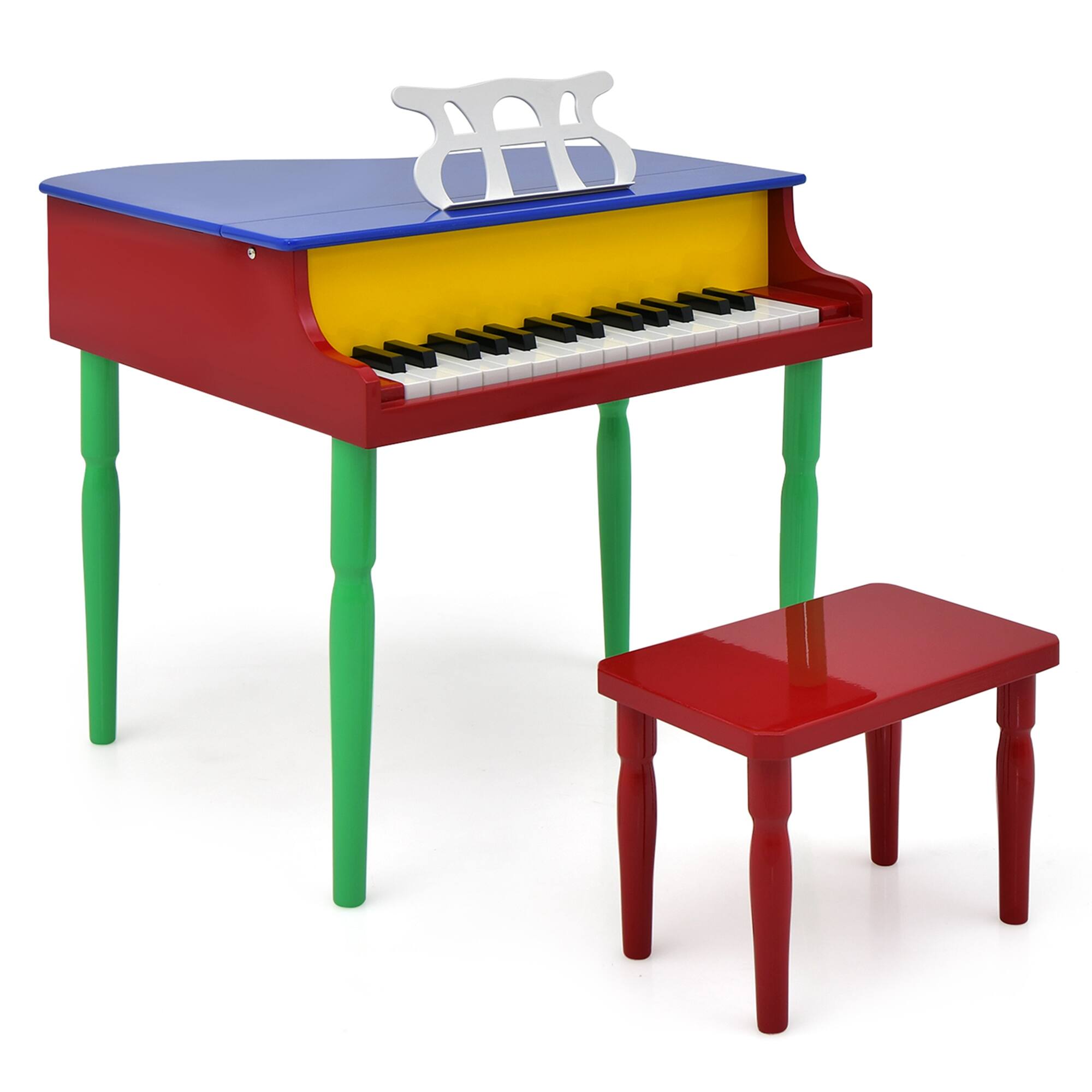 Alt View 19. Costway - 30-Key Classic Baby Grand Piano Toddler Toy Wood with Bench & Music Rack Colorful - Multicolored.