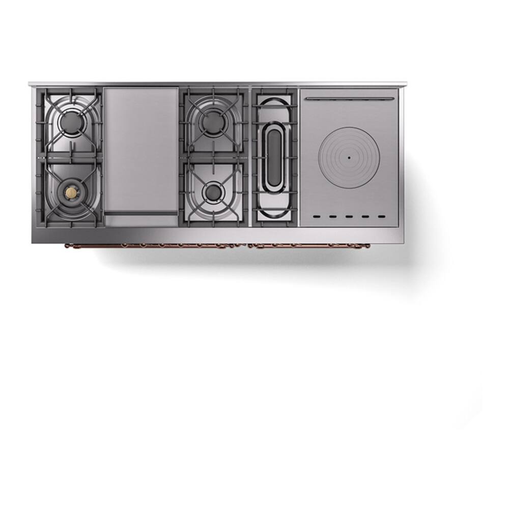 Alt View 5. ILVE - ILVE Nostalgie II 60 inch Dual Fuel Range with 7 Burners + Griddle (Liquid Propane, Blue Grey, Copper Trim) - Blue Grey.