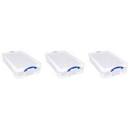 Really Useful Box - 33L Storage Container w/Snap Lid & Clip Lock Handle, 3 Pack - Clear