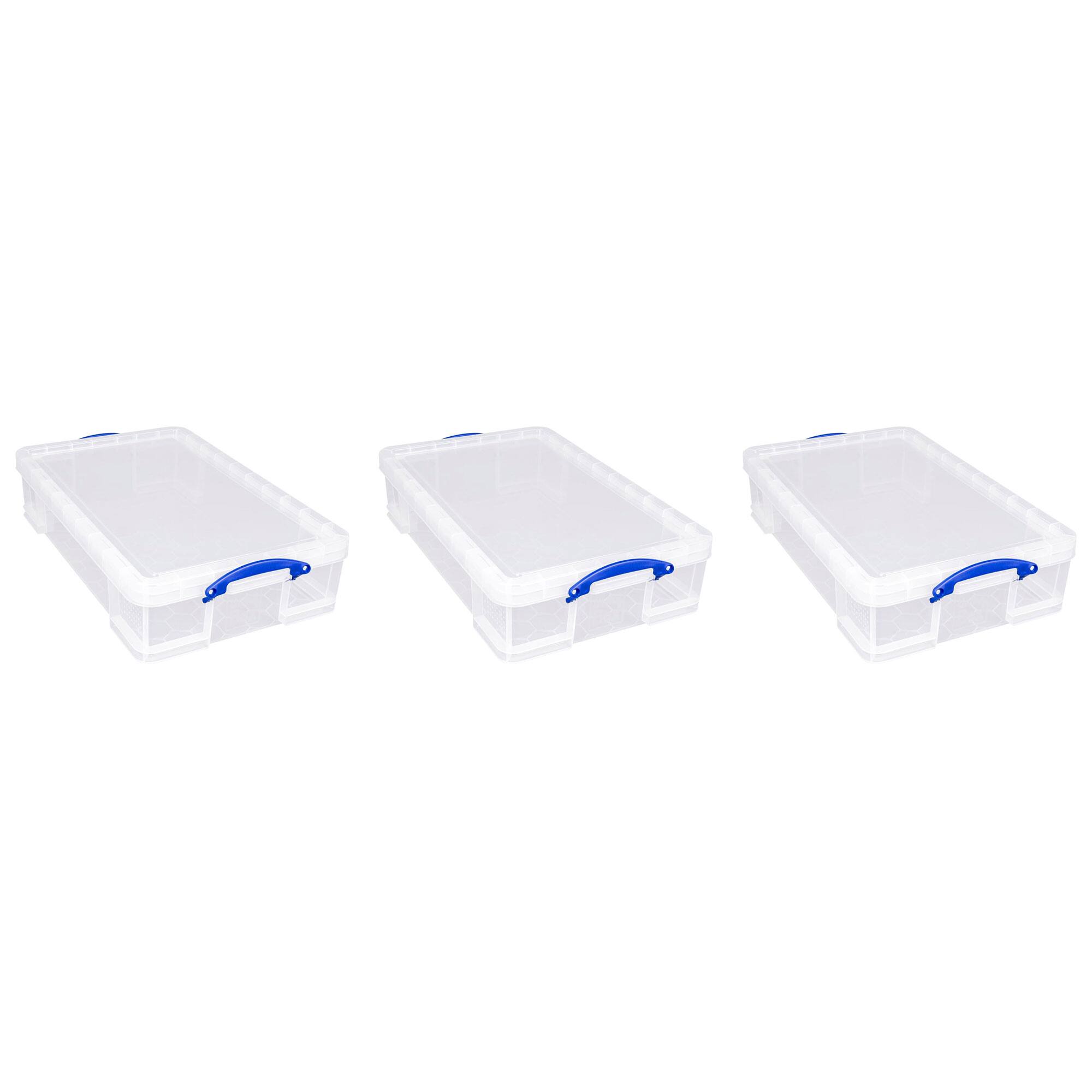 Front. Really Useful Box - Really Useful Box 33L Storage Container w/Snap Lid & Clip Lock Handle, 3 Pack - Clear.