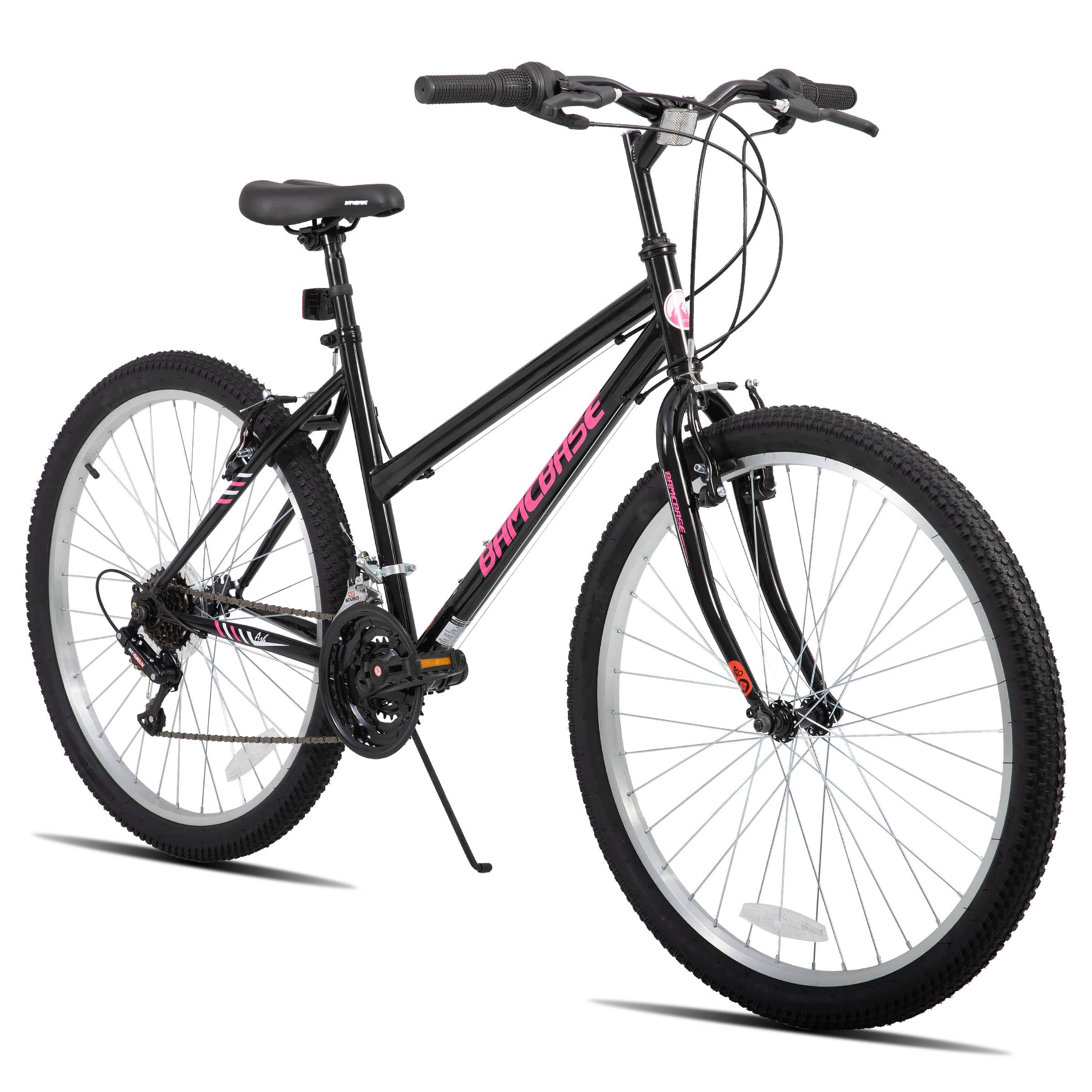 HILAND - BAMCBASE Lavender 24'' Step-through Mountain Bike with 18-Speed, High-Tensile Steel Frame Bicycle, MTB Women - Black