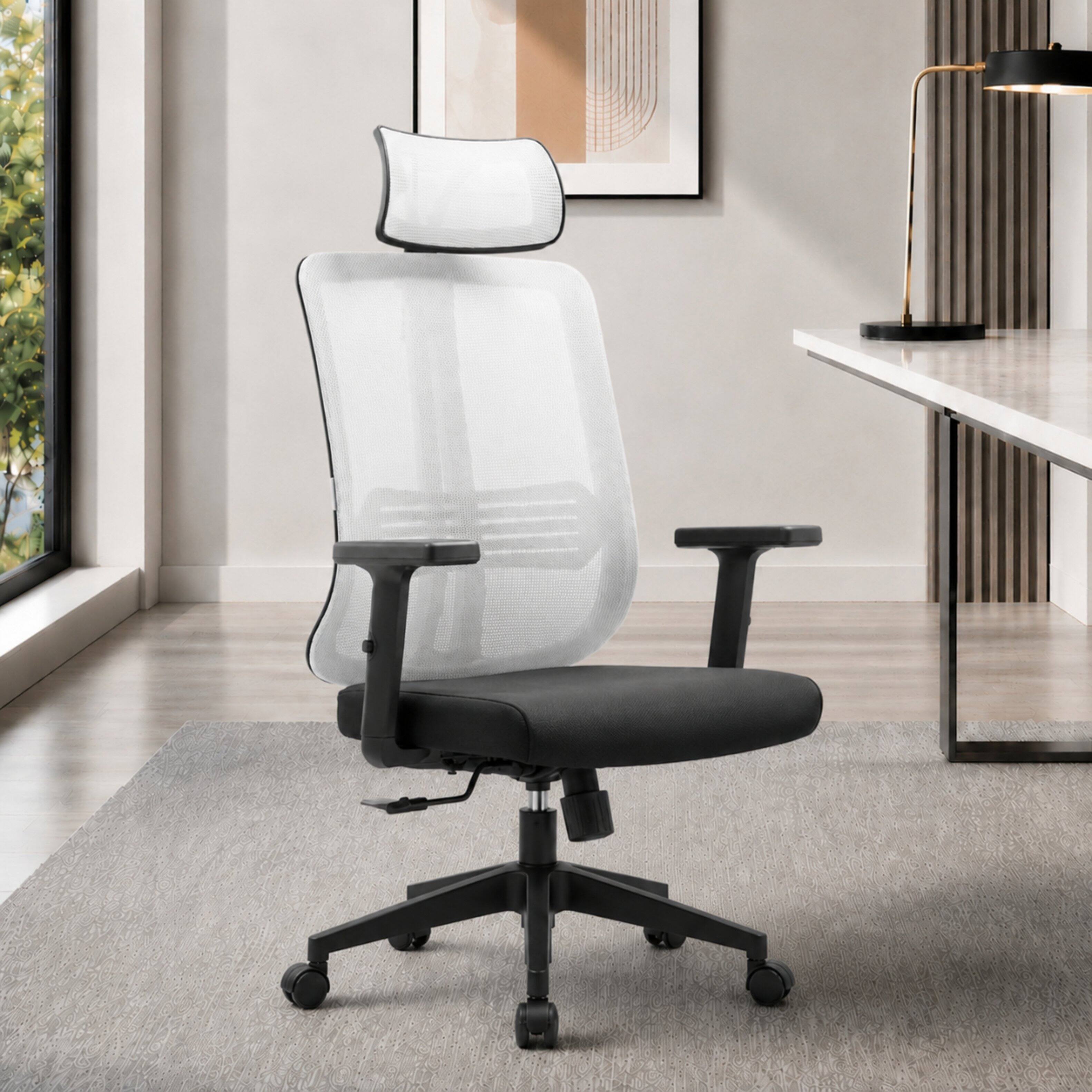 Alt View 6. LeisureMod - Nift Ergonomic Mesh Office Desk Chair, Headrest, Adjustable Height, Tilt, Armrests & Durable ABS Frame, Home Office Use - White.